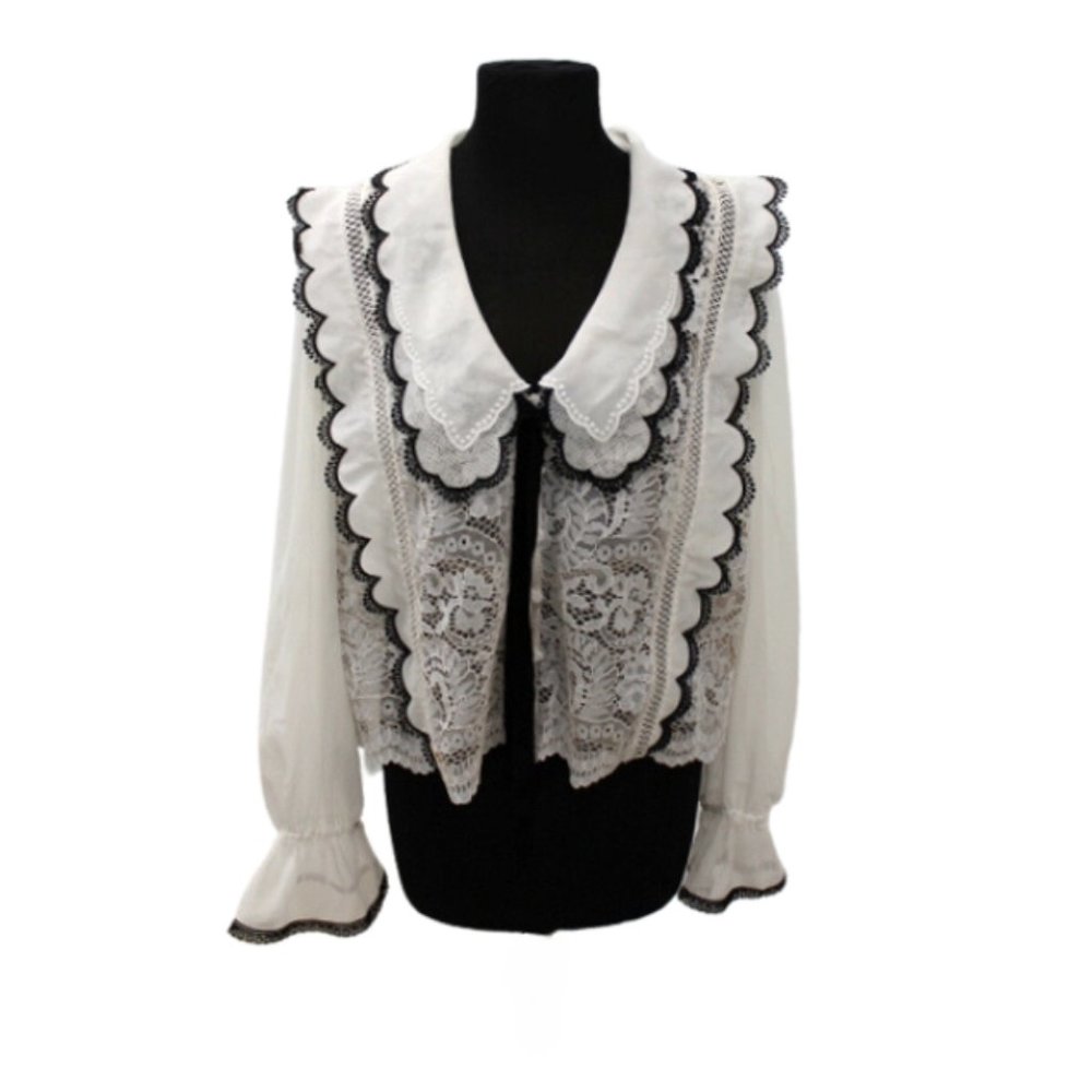 Self-Portrait Laced-Trimmed Crepe Chiffon Blouse Sz 12